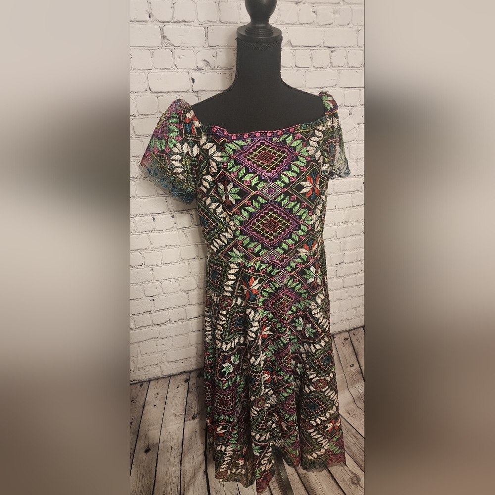 Alex Marie Veronica Embroidered Off the shoulder Midi A-Line Dress size 12